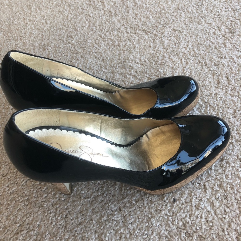 Jessica Simpson patent/cork platform heels, 8.5